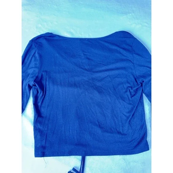 Garage Womens,black ruched front tie cropped long sleeve top Size L - Picture 6 of 8